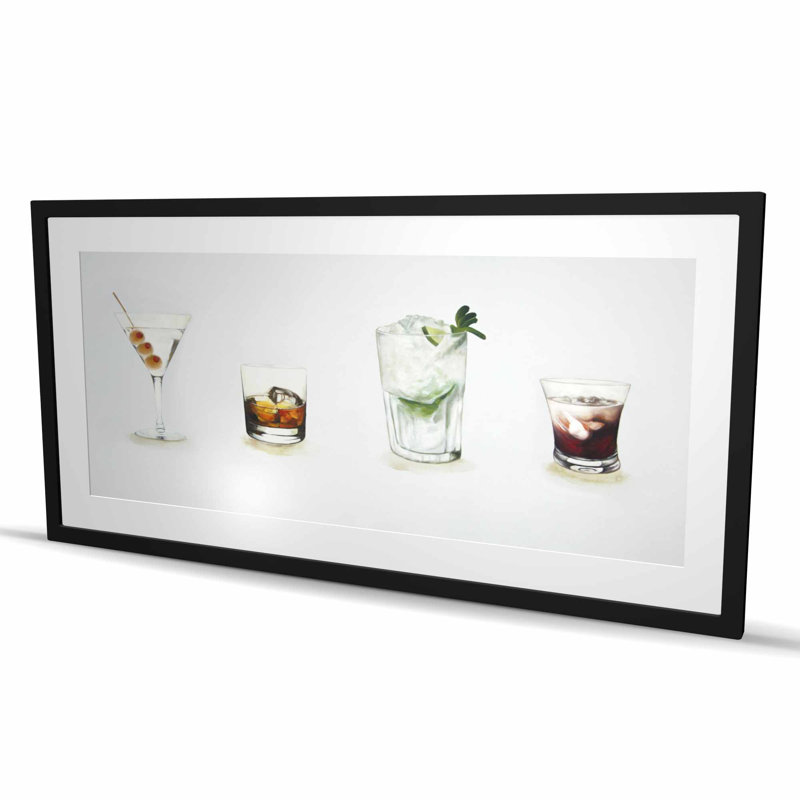 Cocktail - Reproduction matte encadrée rétro pour la décoration intérieure, Noir