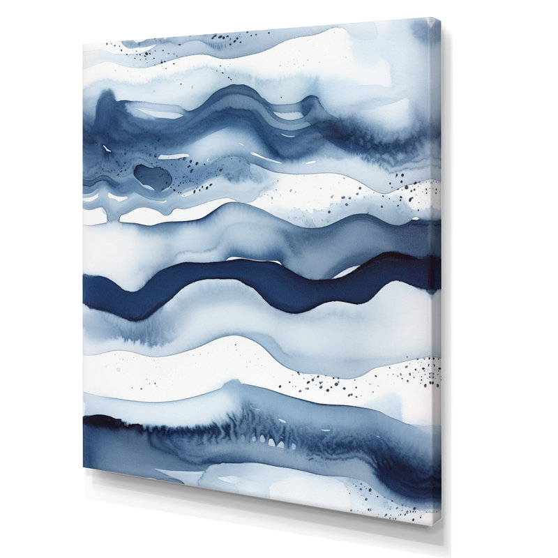 Art abstrait sur toile, vagues bleues classiques III, H 20 po x l 12 po x P 1 po, Toile tendue