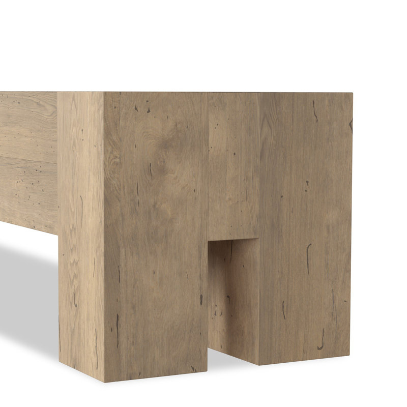 Abaso Solid Wood Dining Bench, Whitewash Rustic Wormwood Oak