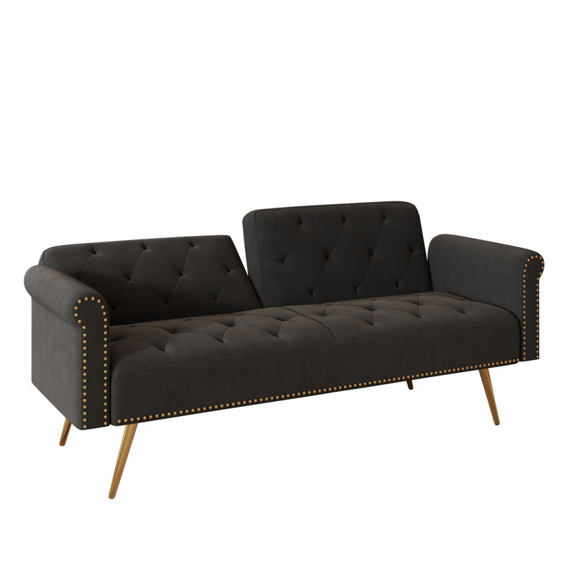 Tufted Loveseat, Upholstered Sofa With Throw Pillow, Black