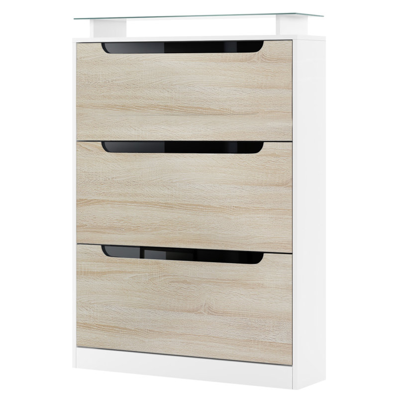 Aceto 24 Pair Shoe Storage Cabinet, Front: Oak/Black