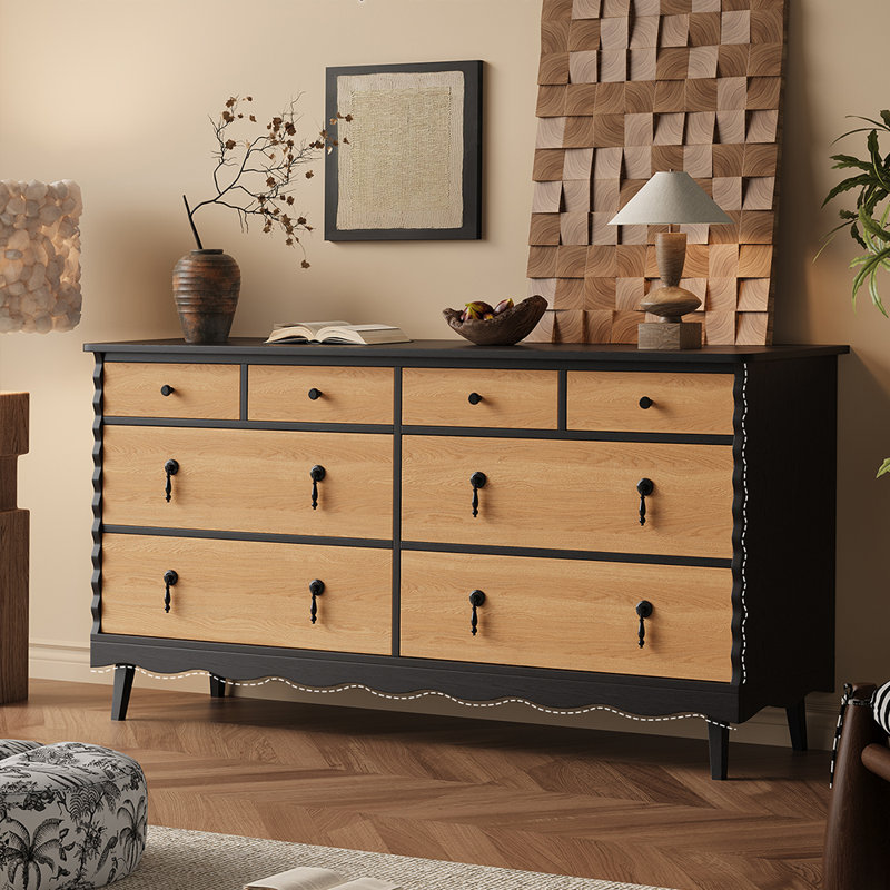 Buffet de luxe rétro français, Noir / Burlywood, H 31,1 po x l 63 po x P 17,7 po