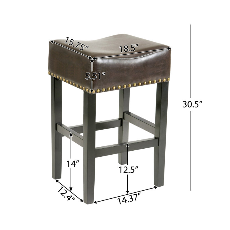 Backless Counter Stools Set of 2, Faux Leather & Nailhead