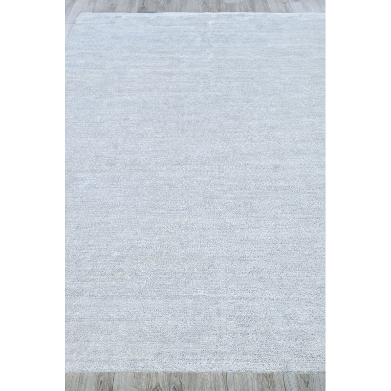 Rectangle Plush Solid Color Hand-Knotted Flatweave Wool Area Rug in Chrome, Rectangle 10' x 14'
