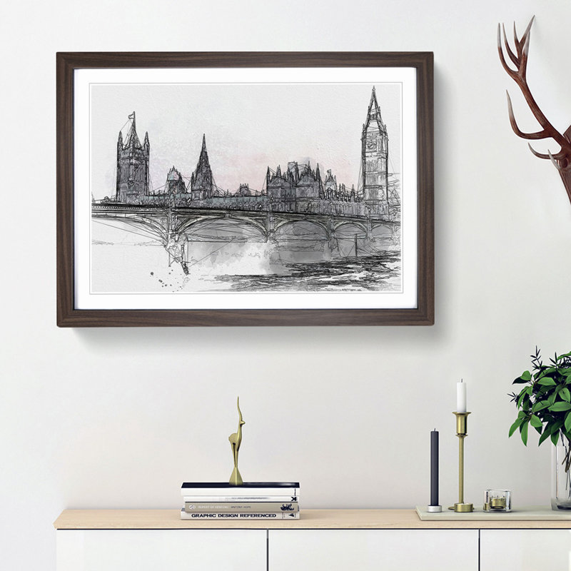 Houses of Parliament & Big Ben in Abstract - Picture Frame Graphic Art Print, Walnut Framed, 62cm H x 87cm W x 2cm D