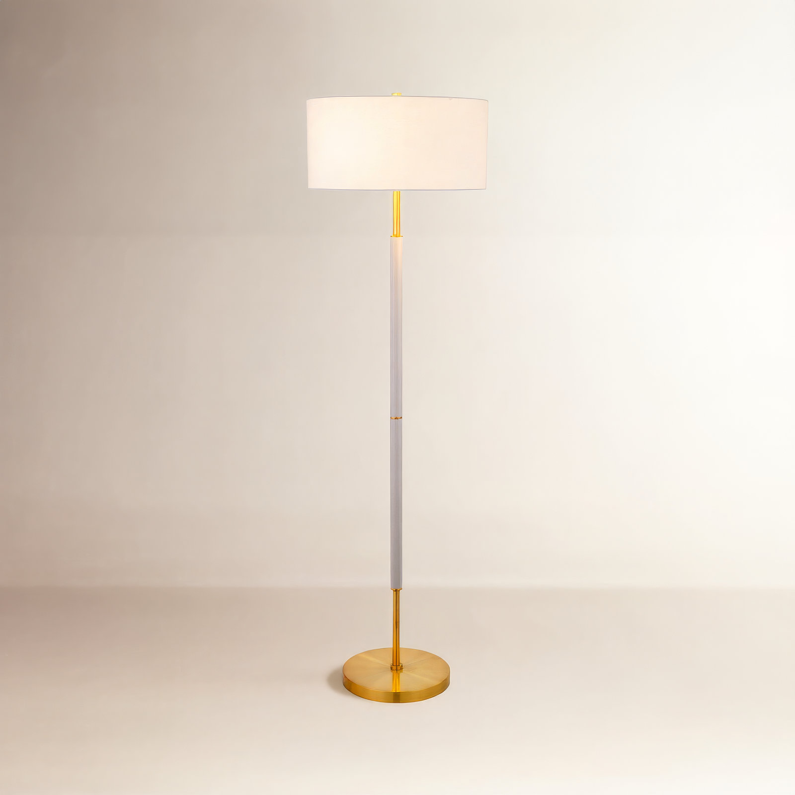 Olie 62 Inch Two-Tone Floor Lamp Fabric Drum Shade, Cool Gray/Brass