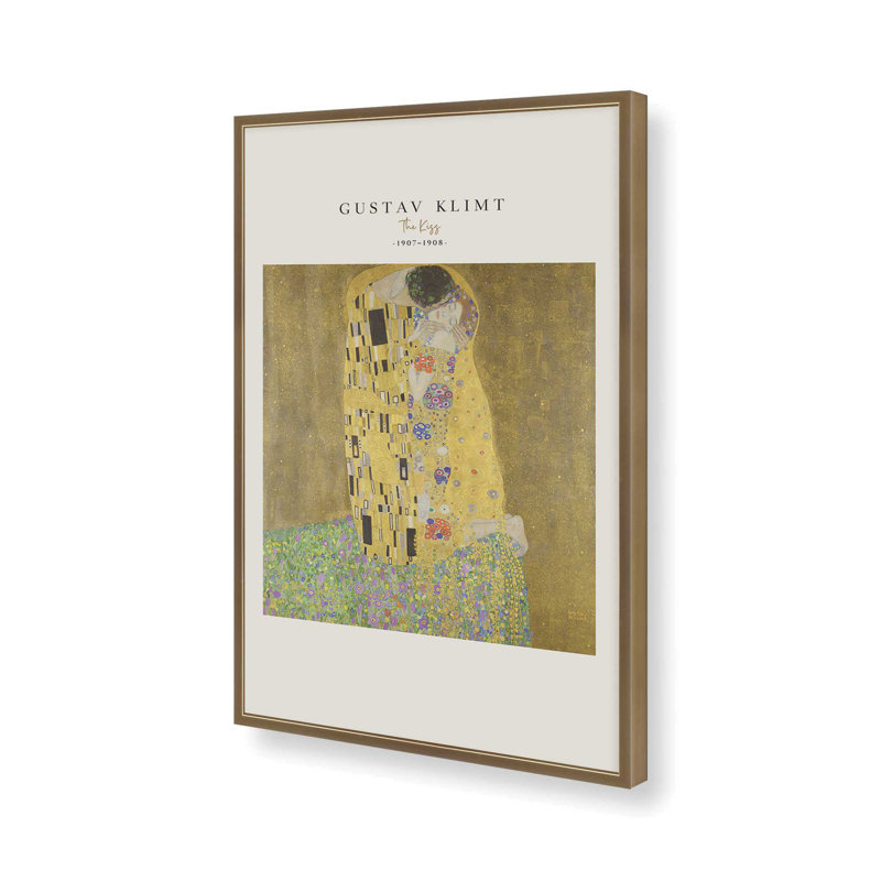 «The Kiss» par Klimt v2, reproduction encadrée, H 21,25 po x l 17,25 po x P 1,25 po, Reproduction encadrée sans passe-partout