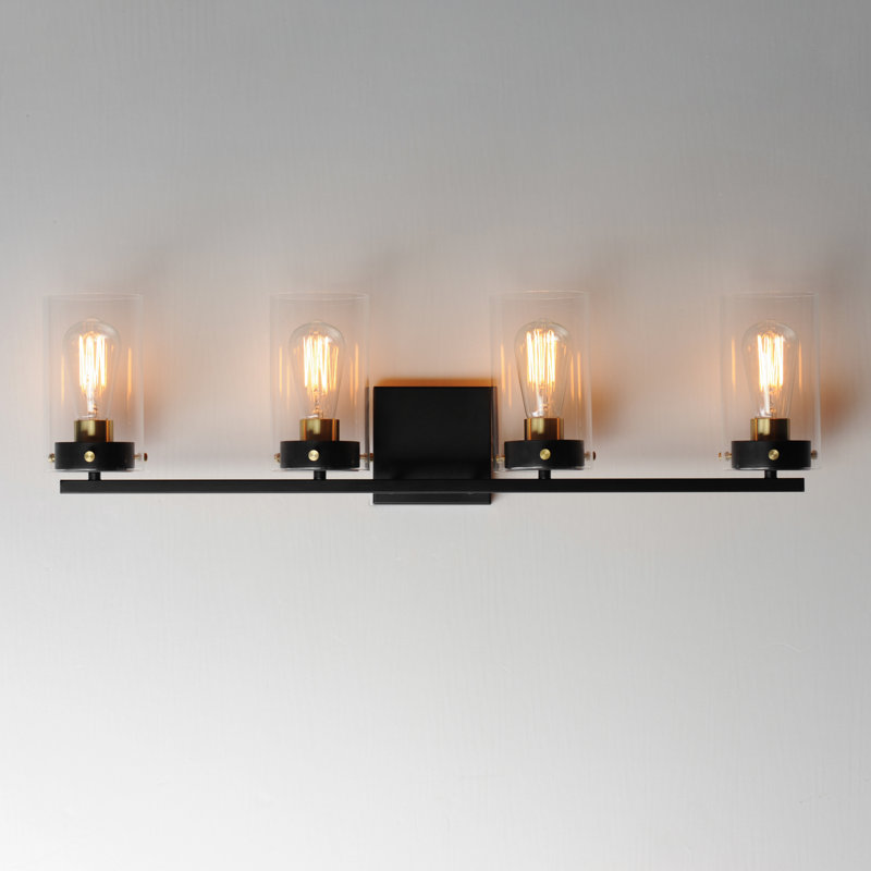 4 - Light Dimmable Vanity Light, Black/Satin Brass