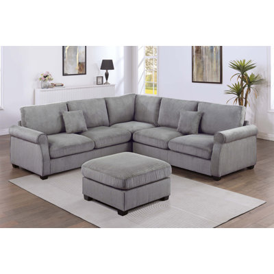 Ensemble de conversation modulaire 4 pièces avec repose-pieds de coin assorti et repose-pieds avec accoudoir droit et gauche en velours côtelé revêtu de brouillard