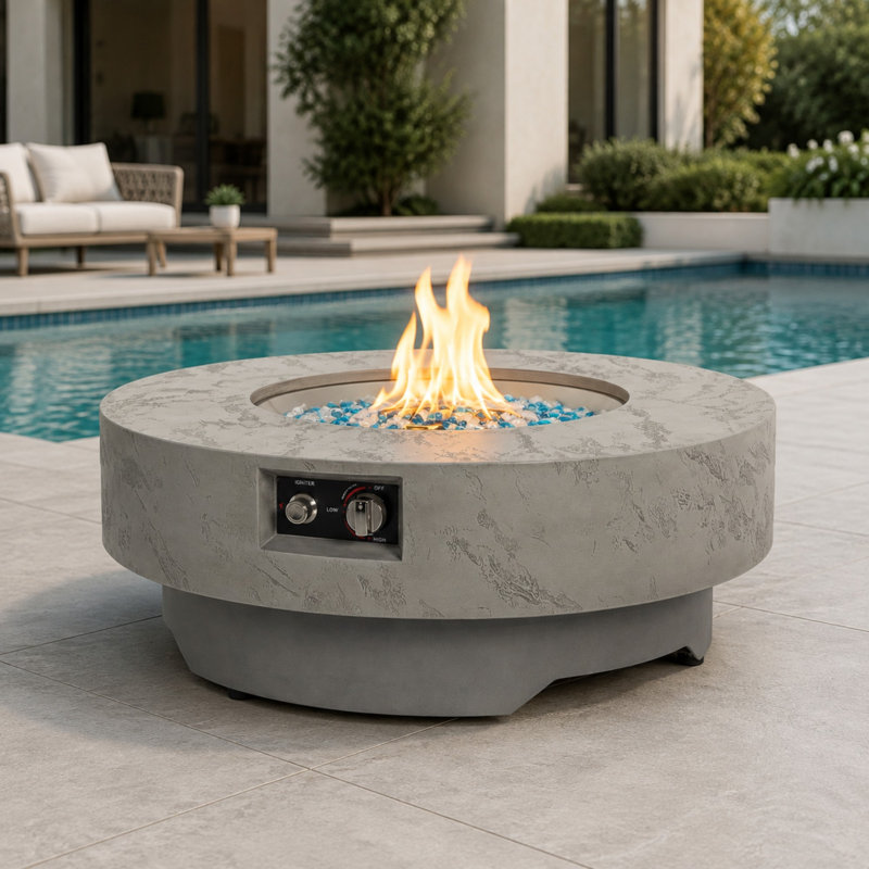 34 Inch Round Propane Fire Pit Table with Burner Cover