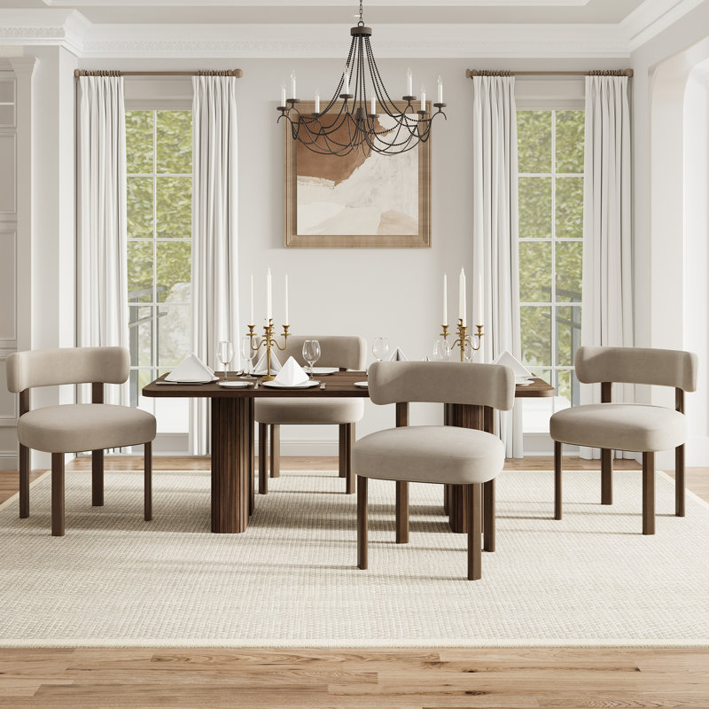 Upholstered Solid Wood Dining Chair Side Chair, Camel
