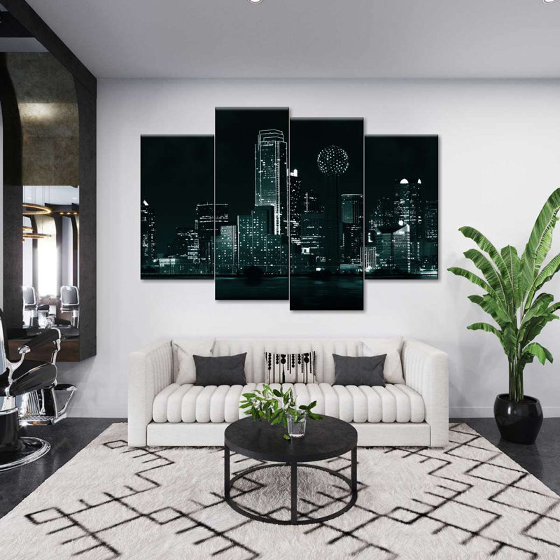 «Skyscraper Dallas», impression sur toile 4 pièces, H 22 po x l 36 po x P 1 po