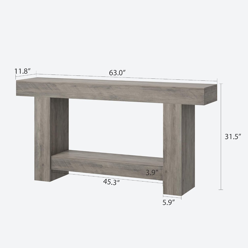 Grand canapé à 2 niveaux avec rangement DIDADI, console de style campagnard pour le salon, longue console pour le vestibule, table de vestibule pour l'entrée, couloir, gris, 63 po