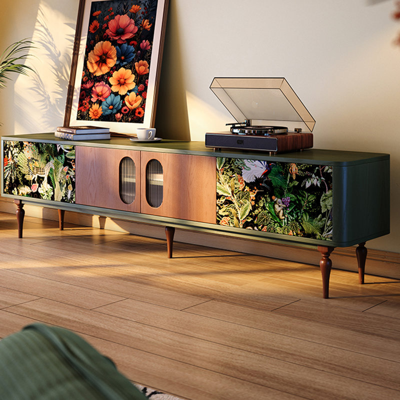 French Retro Style Ash Wood TV Stand, 70.86"
