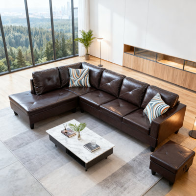 3-Piece Leather Couch Set - Brown Upholstered Living Room Sofa by Latitude Run