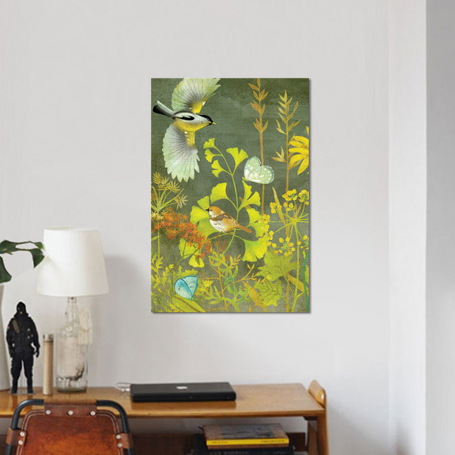 « oiseauing ii », reproduction d’impression sur toile tendue, H 40 po x l 26 po x P 1,5 po, Pas de tapis, Toile tendue