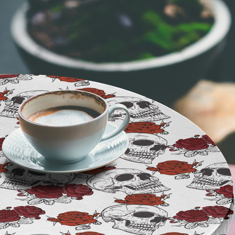 Ebern Designs Halloween Fitted Round Tablecloth Grey, 64.17" Round