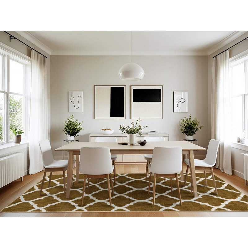 Machine Washable Trellis Brown Area Rug, Rectangle 7' x 10'