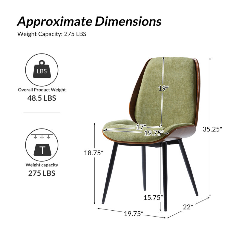 Oakham 19.75''W Modern Solid Wood Dining Chair with Bent Wood, Moss