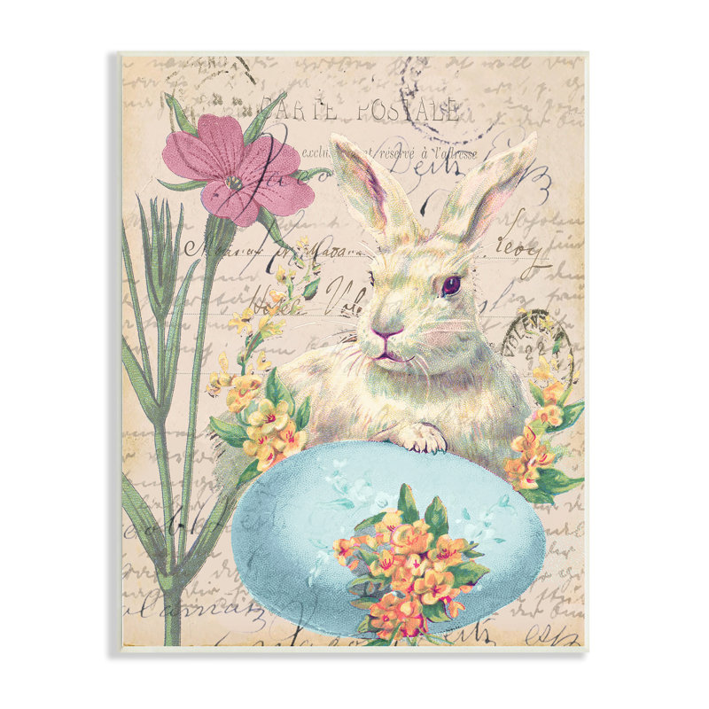 «Lapin de Pâques au printemps, œuf bleu» par Daphne Polselli - impression, H 19 po x l 13 po x P 0,5 po, Plaque murale
