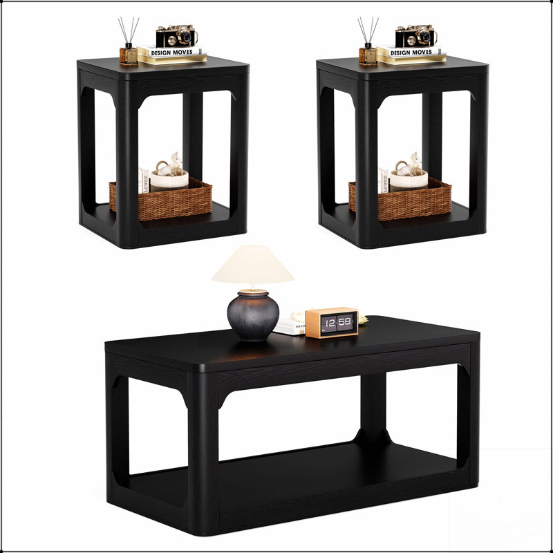 Ensemble de 3 tables basses de salon modernes avec beaucoup de rangement et des bords arrondis lisses, pour divers espaces