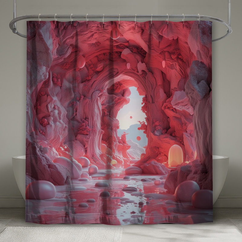 Rideau de douche rose surrélevé rose très long, L 70 po x H 84 po