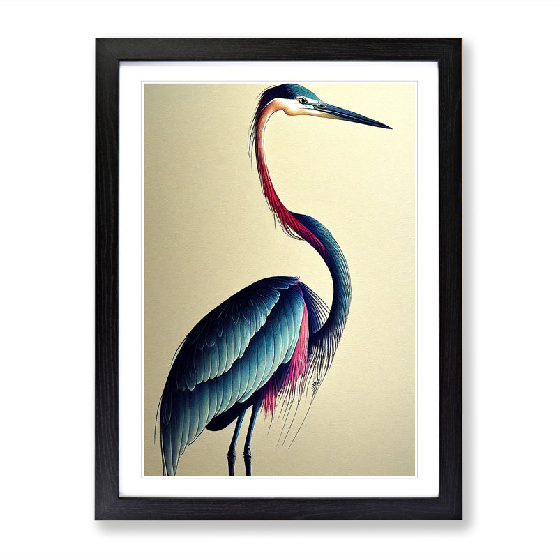 Watercolour Heron Bird Vol.2 - Single Picture Frame Print, 64cm H x 46cm W x 2cm D, Oak