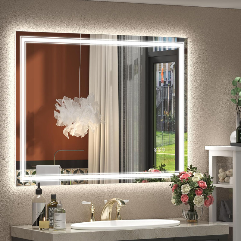 Miroir mural anti-buée, 28 po x 20 po, Blanc 1