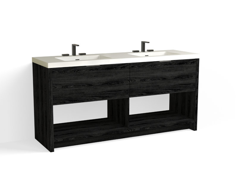 Vista 72" W Freestanding Double Bathroom Vanity, White Gloss, Charred/Matte Black, 8" Widespread