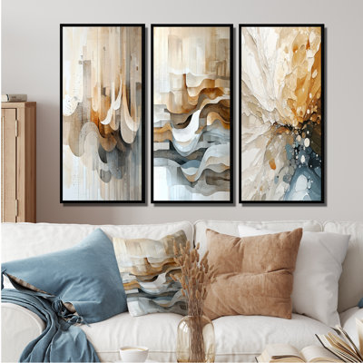 Urban Jazz Of Abstract Line Art I - Minimalism Landscape Canvas Prints Collection 3 Pieces