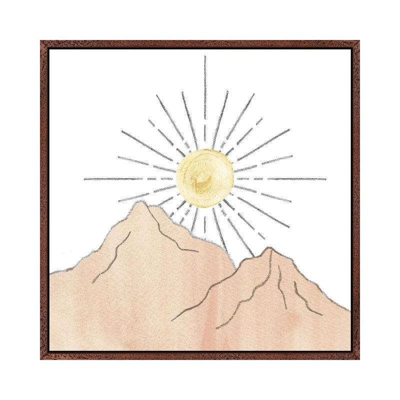 Mountains and Sunset 1 Piece Painting on Canvas, 45.72cm H x 45.72cm W x 3.81cm D, Classic Brown Wood Framed