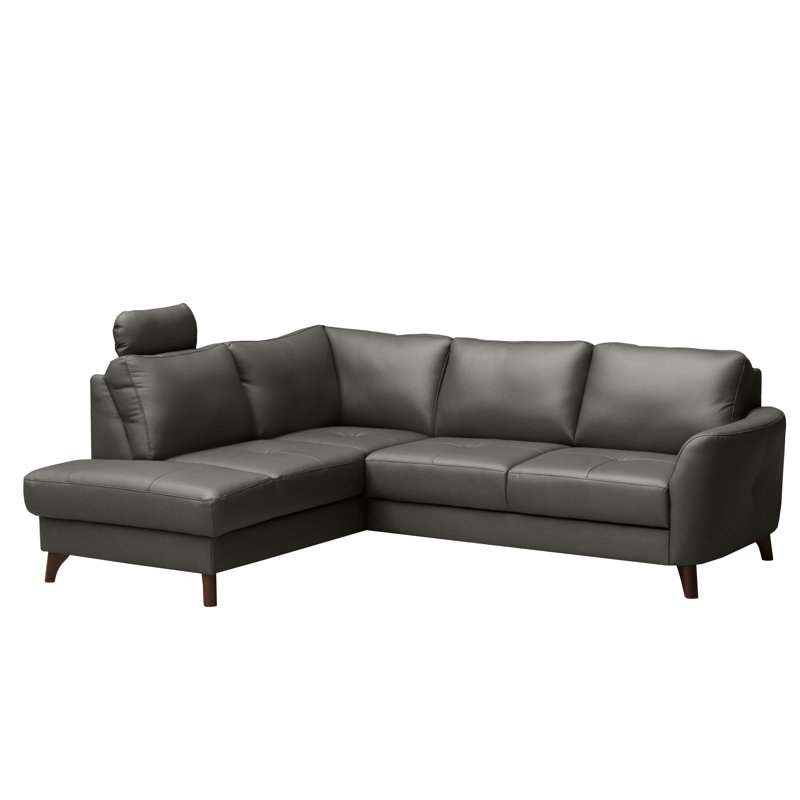 Migues Leather Corner Sofa with Sleeping Function and Storage, Grey, Left Hand Facing