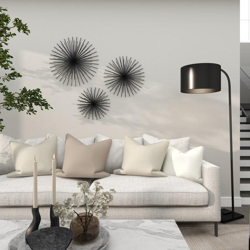 3-Piece 3D Starburst Abstract Metal Wall Decor, Black