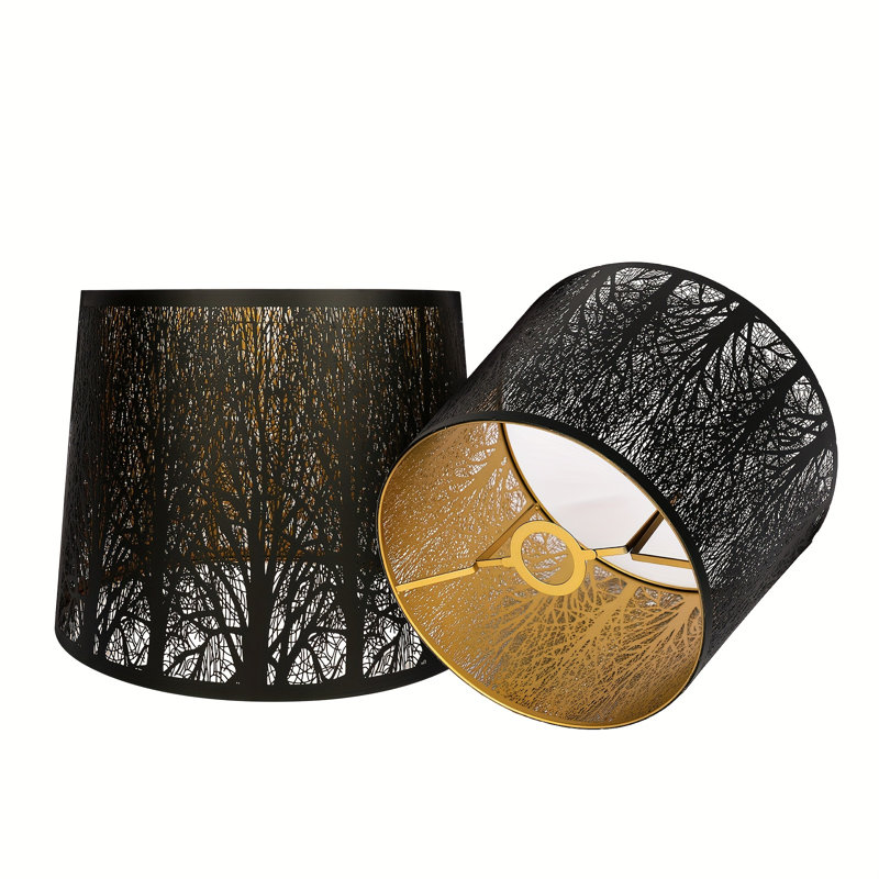 Abat-jour multifonctionnel en métal gravé à l'eau-forte (extérieur noir et intérieur doré) 10 * 12 * 9 "(2 paquets)