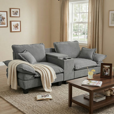 Canapé modulaire en nuage, canapé en forme de L pour voilier avec porte-gobelets et rangement, port USB, 1 repose-pieds et 2 coussins, chenille pour appartement et salon