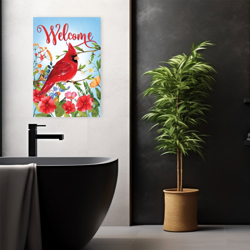 Art floral contemporain, bienvenue, cardinal, H 24 po x l 16 po