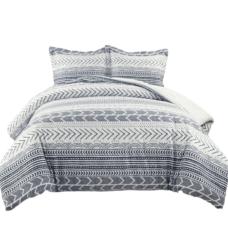 Standard Cotton 460 TC Reversible 3 Piece Duvet Cover Set, Queen Duvet Cover + 2 Standard Shams, Navy/White