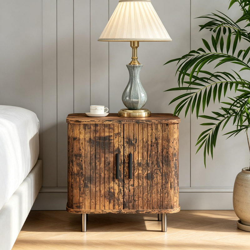 48 cm W Steel and Particle Board Bedside Table, Brown