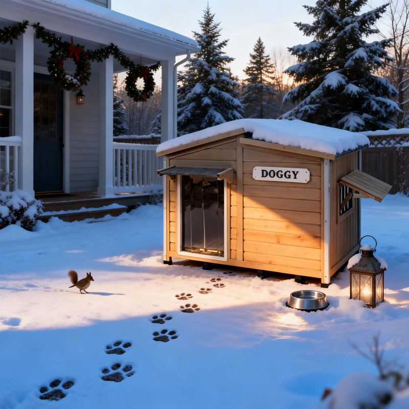 Niche pour chien d'extérieur en bois avec cadre en fer anti-mâcher, niche pour animaux de compagnie résistante aux intempéries avec toit en asphalte ouvert, fenêtre rabattable et plancher amovible