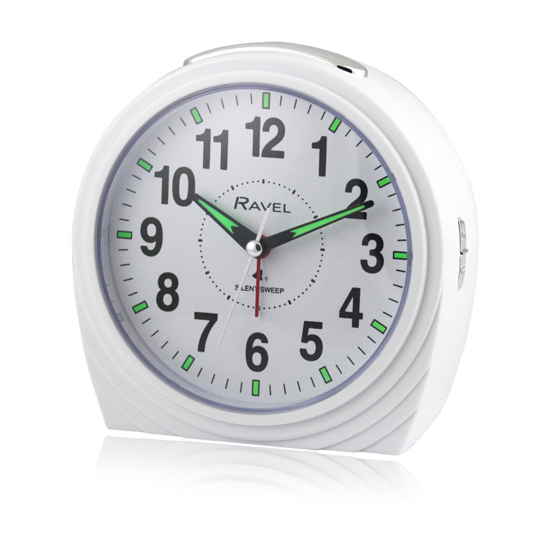 Analogue Quartz Movement / Crystal Alarm Tabletop Clock, White
