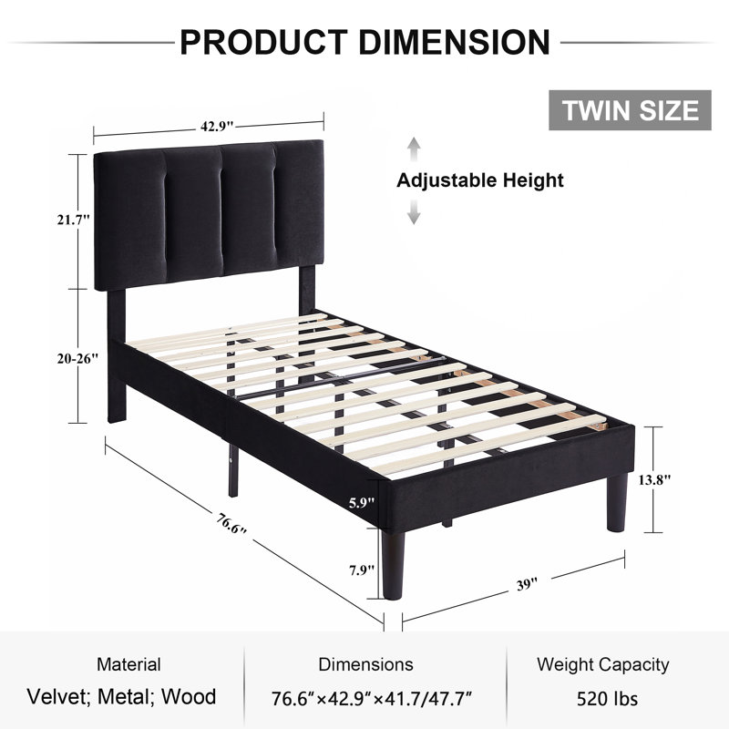 Wiebe Upholstered Platform Bed, Black