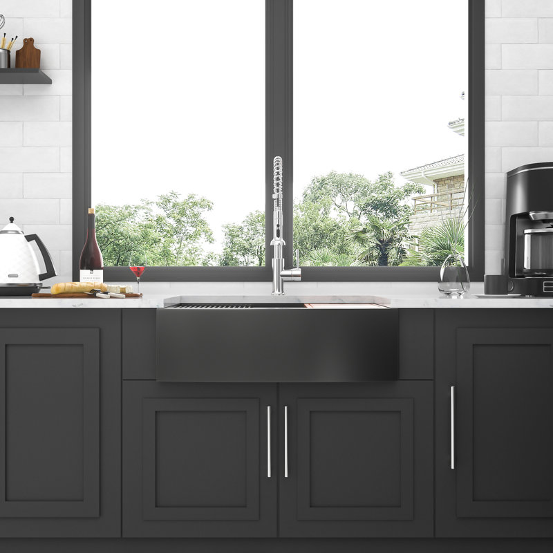 Tablier de cuisine en acier inoxydable à tablier frontal noir 33 po, Argent, Calibre 18