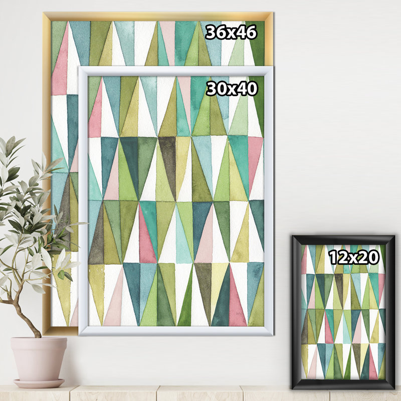 « mixed green geometric pattern ii », reproduction d’image sur toile, Cadre noir, H 46 po x l 36 po x P 1,5 po