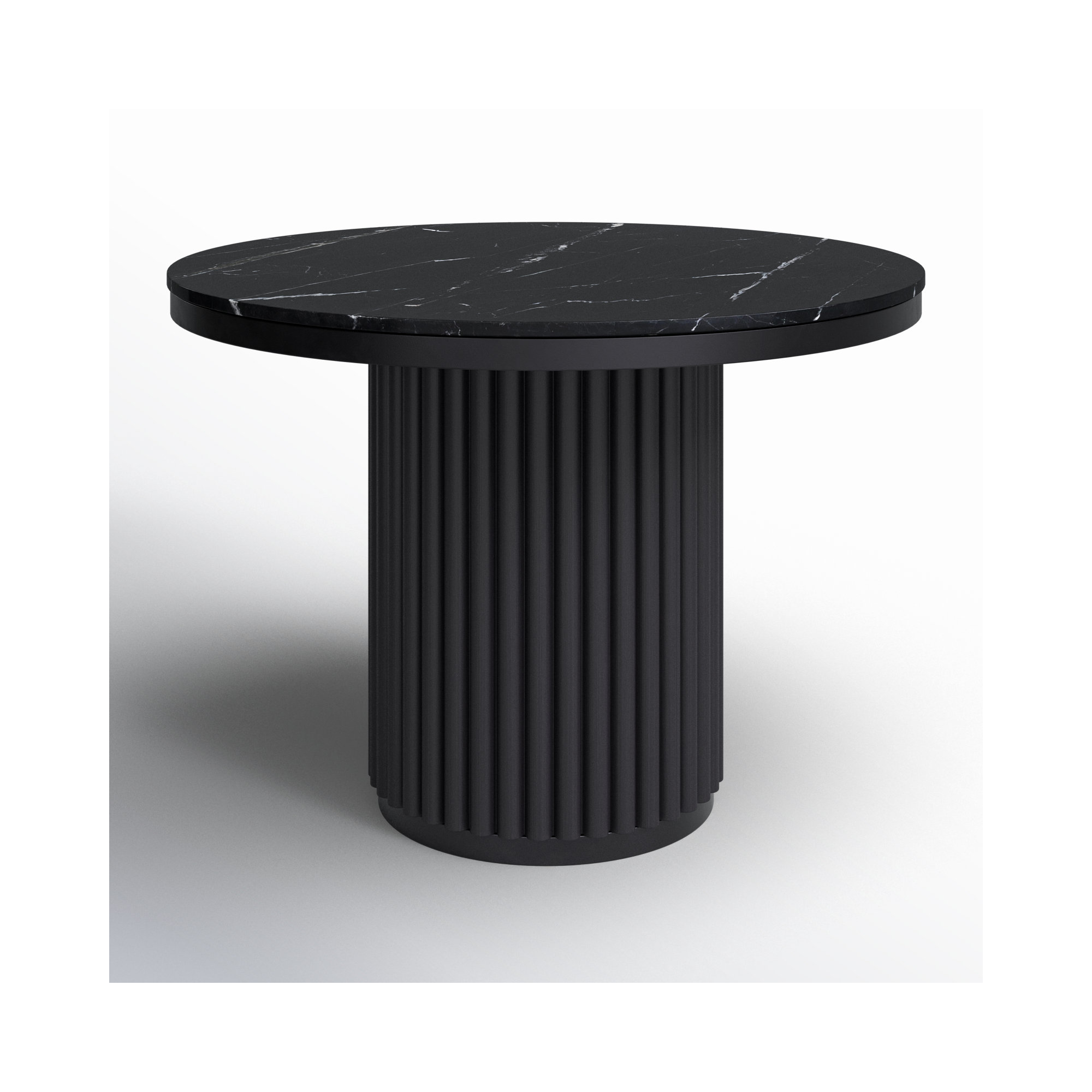 Ione 42" Pedestal Dining Table, Black Marble/Black