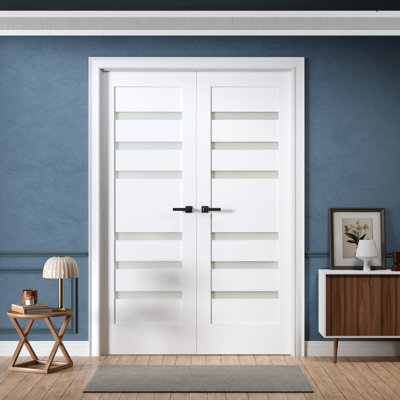 Porte intérieure française pré-percée double 48 po x 80 po pré-percée pour quincaillerie en verre givré 6-Lite