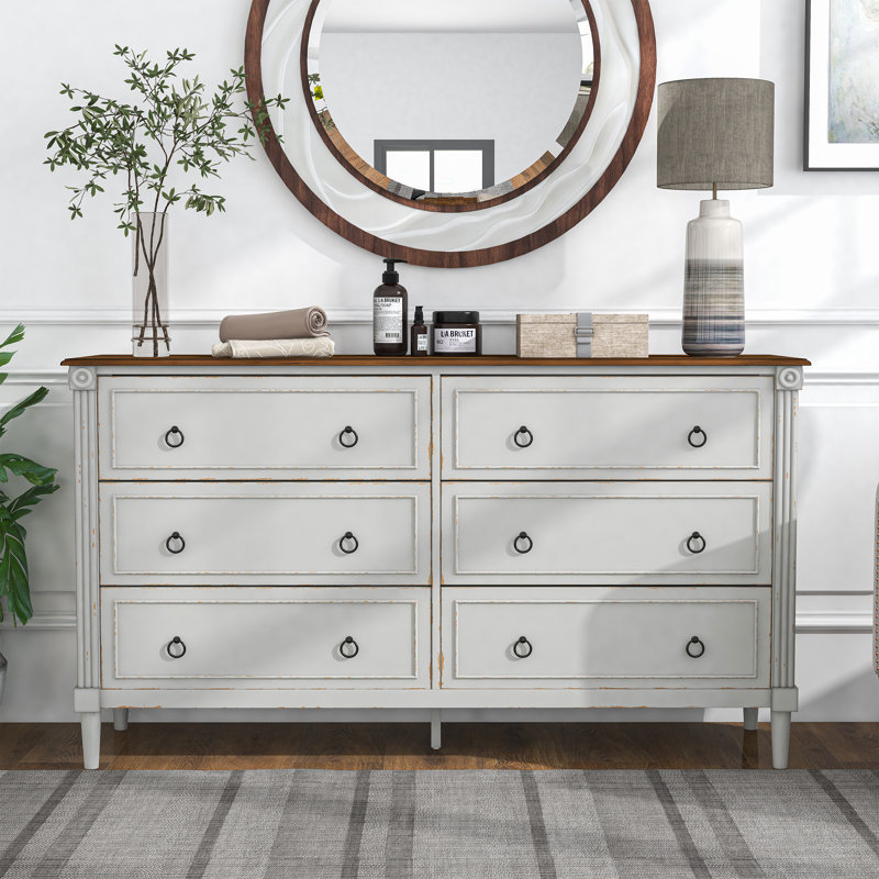 Amauris 60'' W 6 - Drawer Dresser, Brown/White