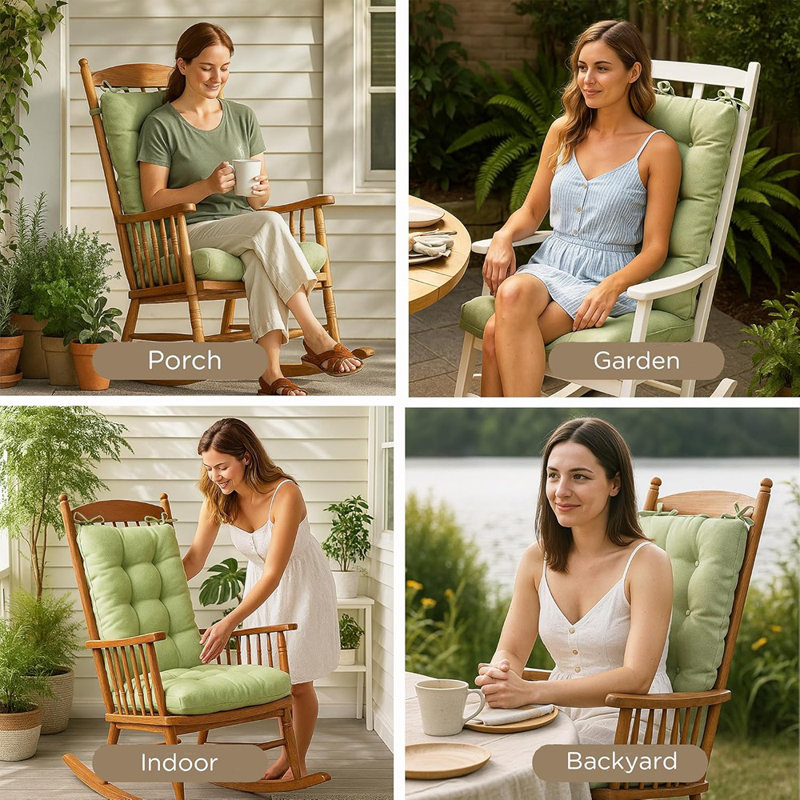 Rocking Chair Cushions Outdoor, Water Resistant Rocker Chairs Replacement Cushion Set For Patio Porch Garden - Fits Most Standard Rockers, Sage 1pk