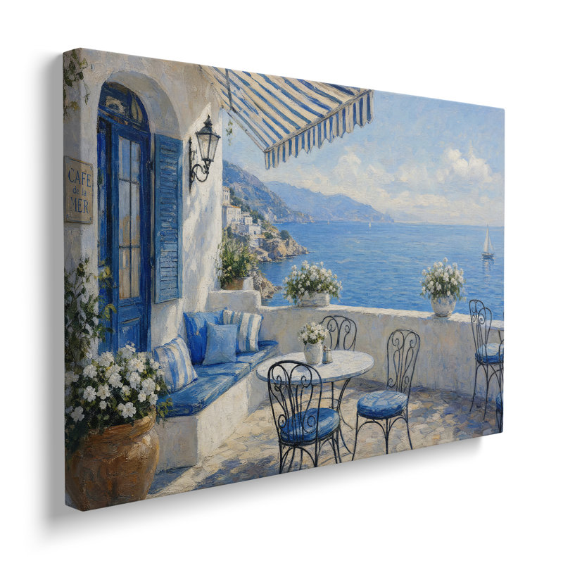 Reproduction sur toile d'une vue côtière de Santorin - 30 x 45 cm, H 12 po x l 18 po