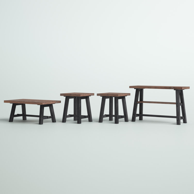 Ensemble de tables basses 4 pièces en bois massif industriel 42 po avec console de télévision et 2 tables d'appoint Adam