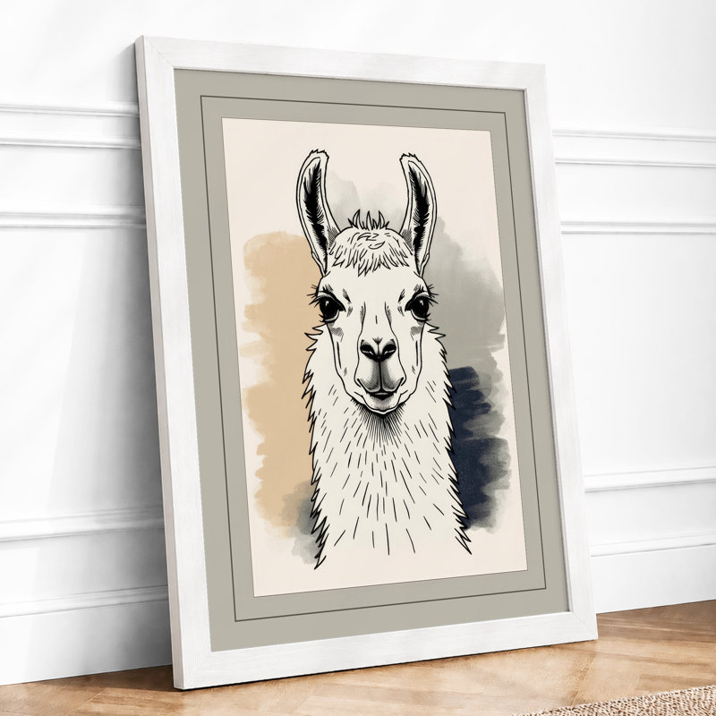 Gentle Llama Boho - Framed Print, A2 - 59.4 x 42.0 cm, White